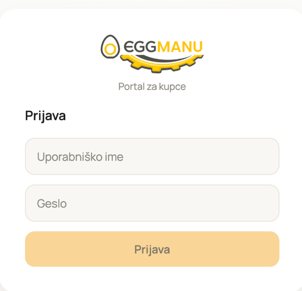 Prijavni zaslon portala za kupce EGGMANU