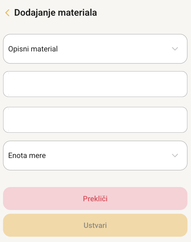 Obrazec za dodajanje materiala