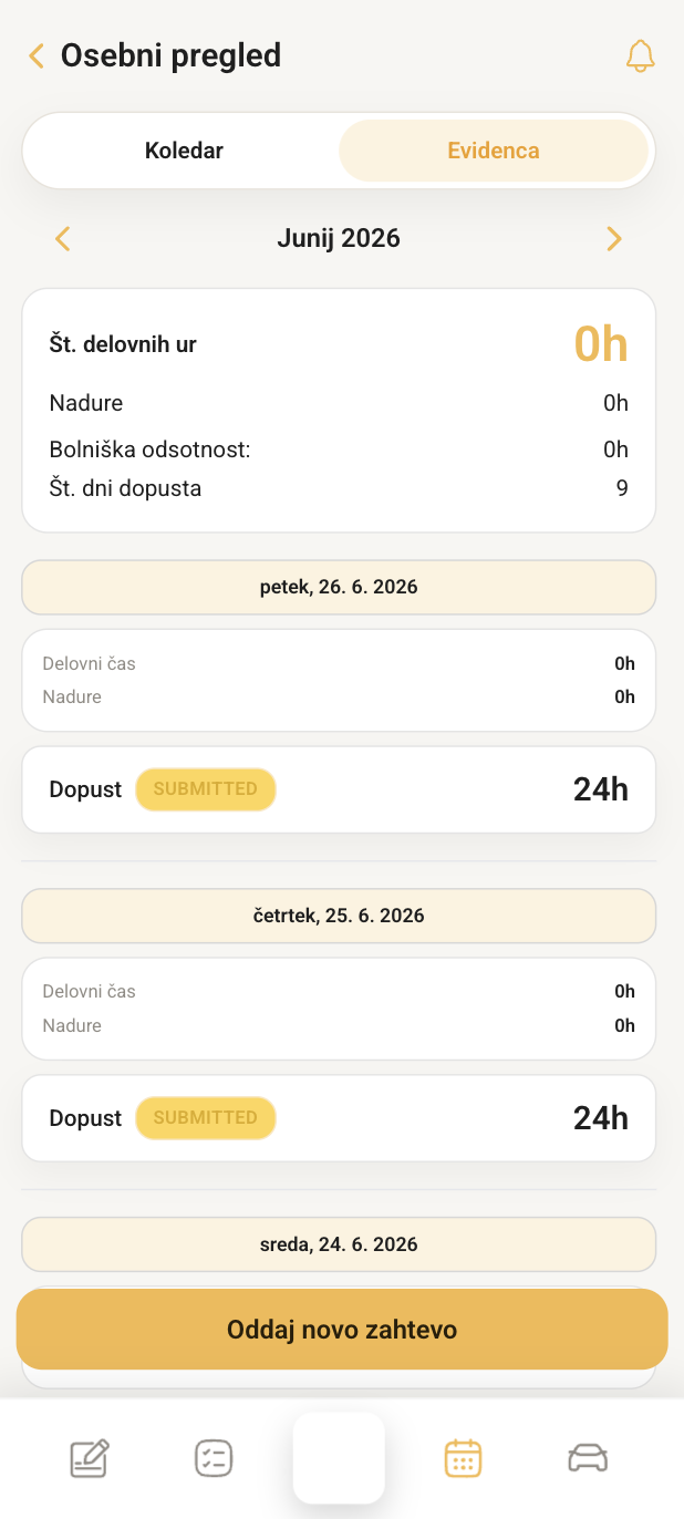Pregled evidence delovnih ur in odsotnosti