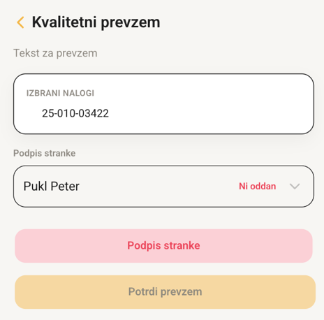 Zaslon za kvalitetni prevzem