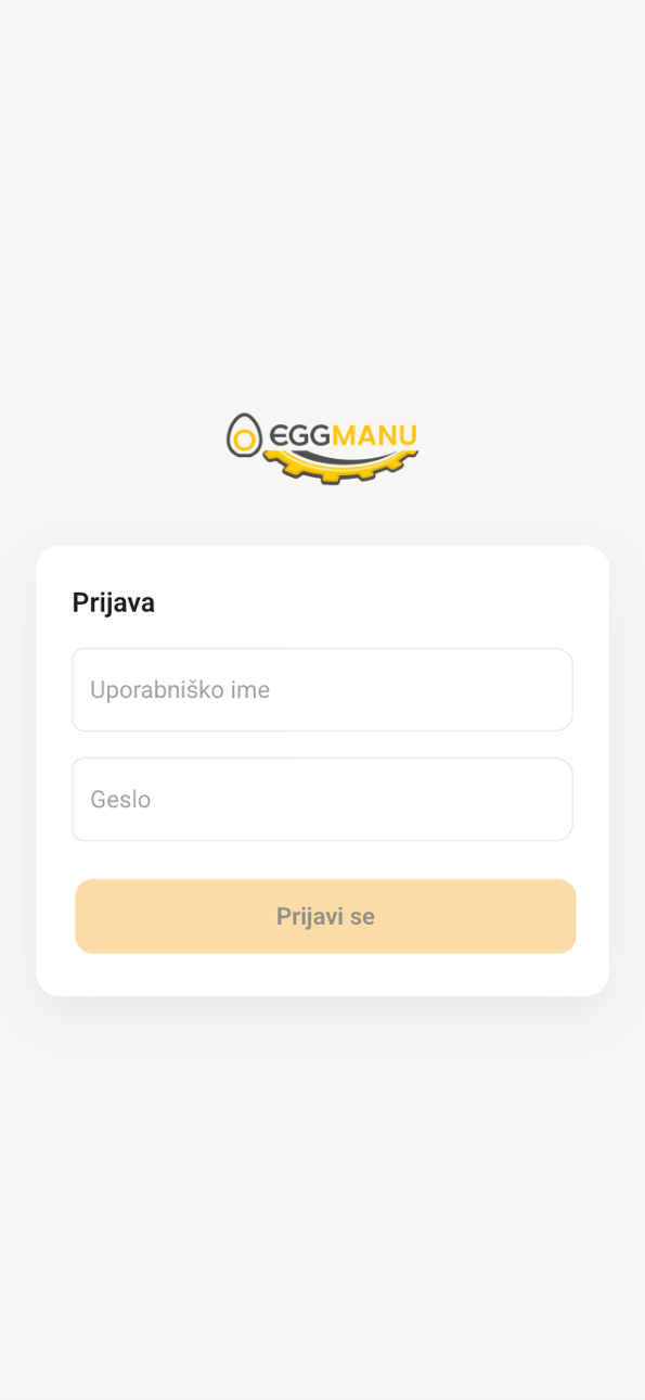Prijavni zaslon aplikacije EGGMANU