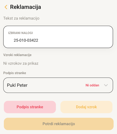 Zaslon za reklamacijo